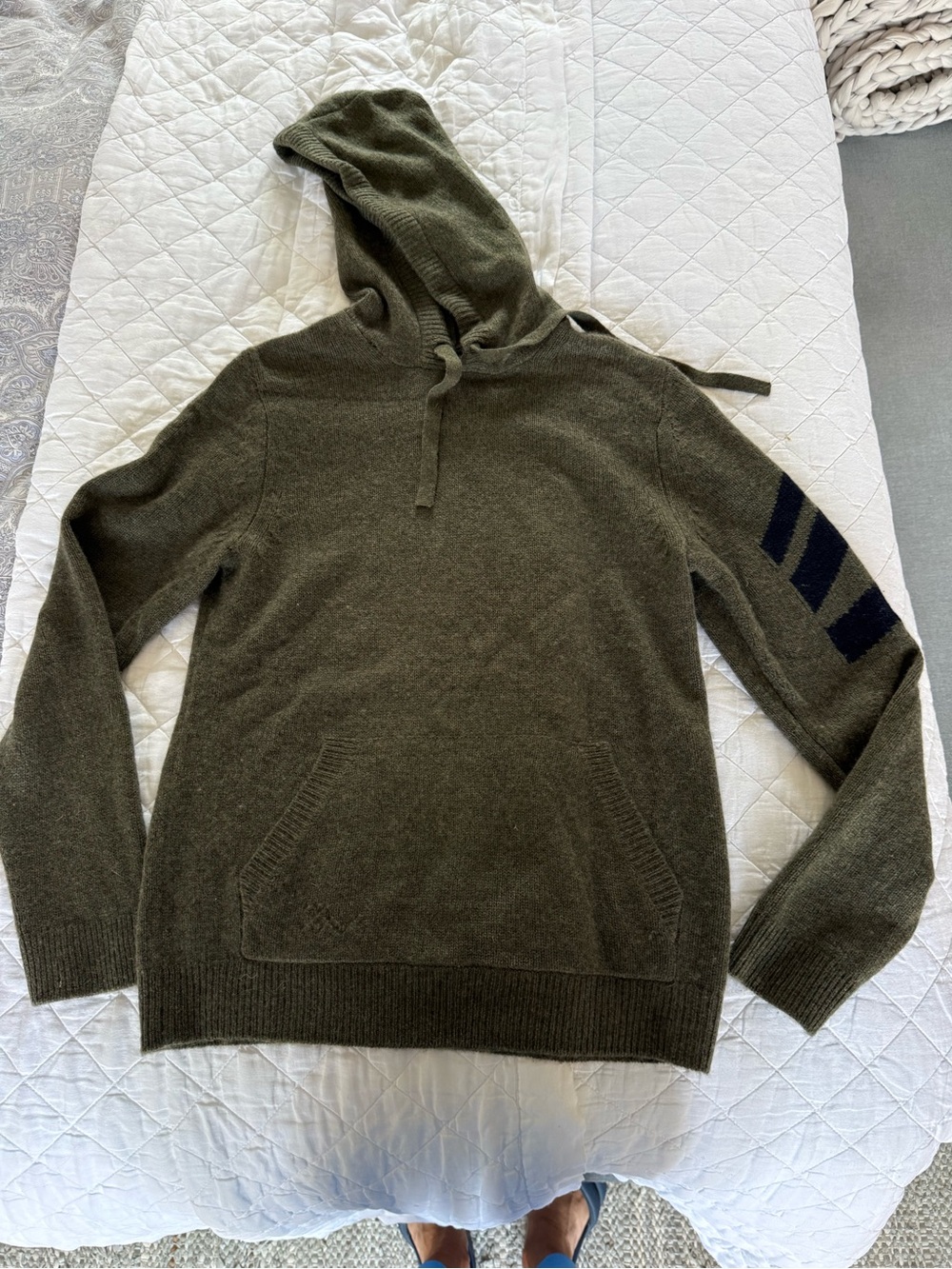 Zadig & Voltaire Olive Green Pullover Hoodie with Navy Sleeve Stripes